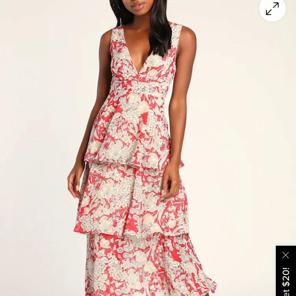 Lulus NWT Red and White Tiered Dress